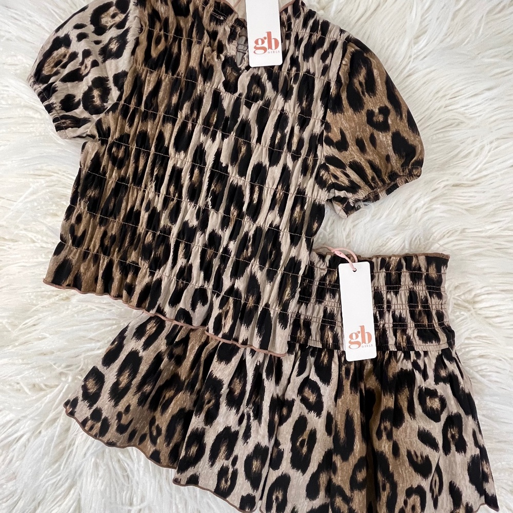 GB Girls "Sydney Cheetah print Scrunch top and skirt" NWT